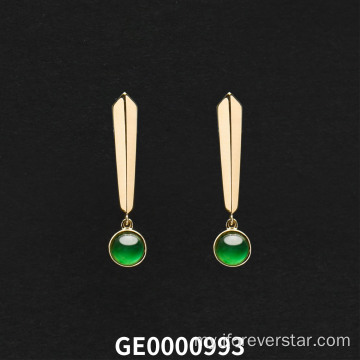 18k Real Gold ကရာဇ်အစိမ်းရောင် jadeite နားကပ်